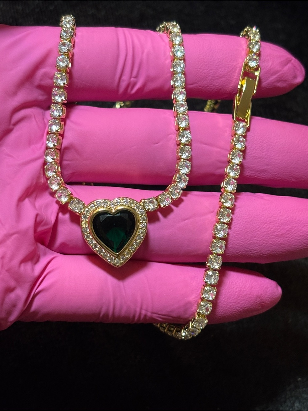 3.2mm Yellow Gold Heart Halo CZ Tennis Bracelet 19in.